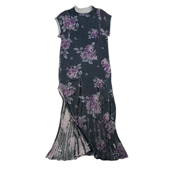 Free People Elaine Maxi Dress XS Floral Knit Distressed Hem Oversized Bohemian - Picture 12 of 14